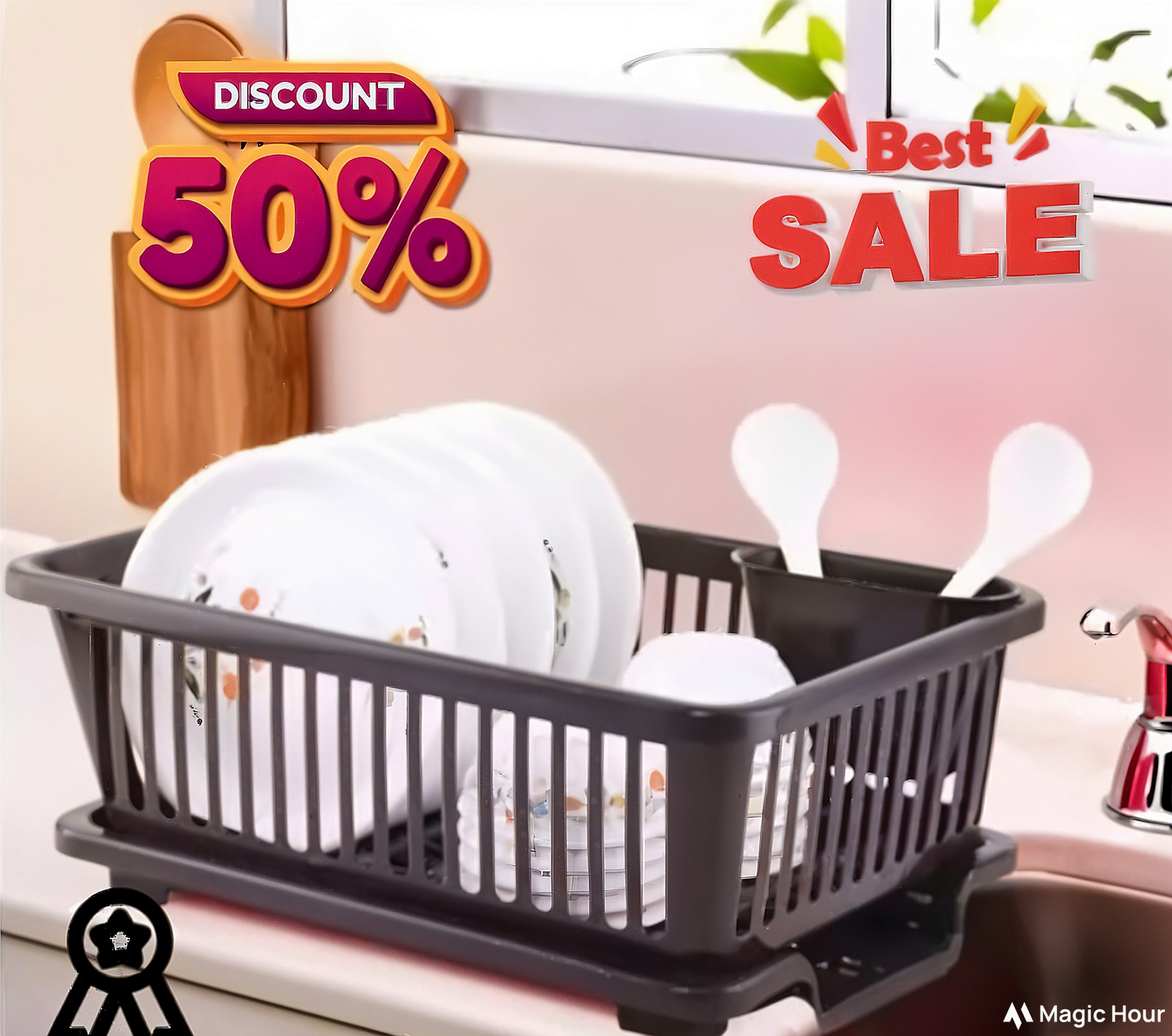 Basket Drainer & Dish Rack for Kitchen with Drainer/